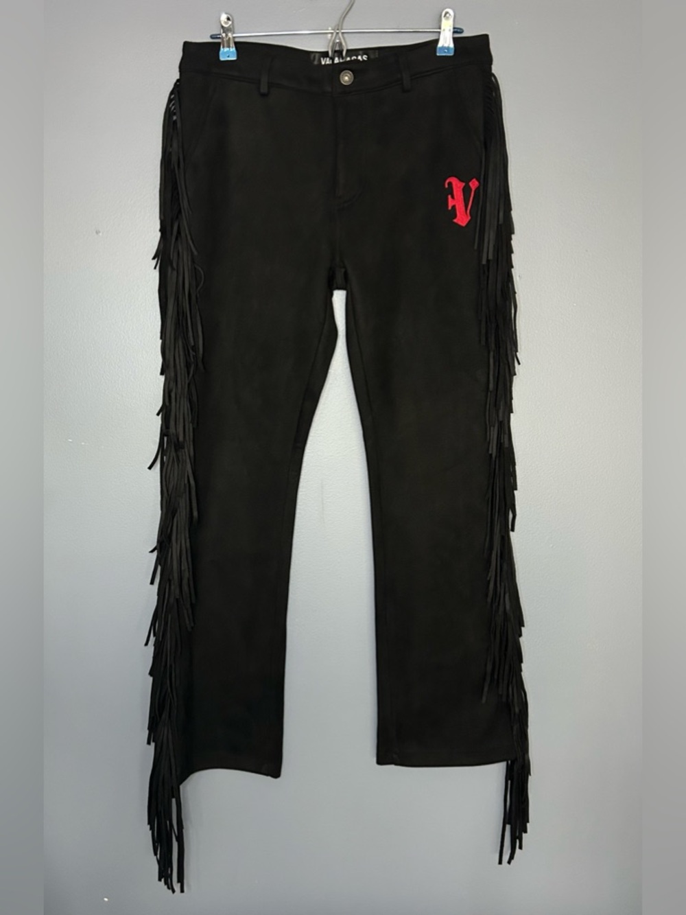 VALABASAS Aviator Black Suede Stacked Jeans Mens 32x31 Slim Fringe Western Rodeo